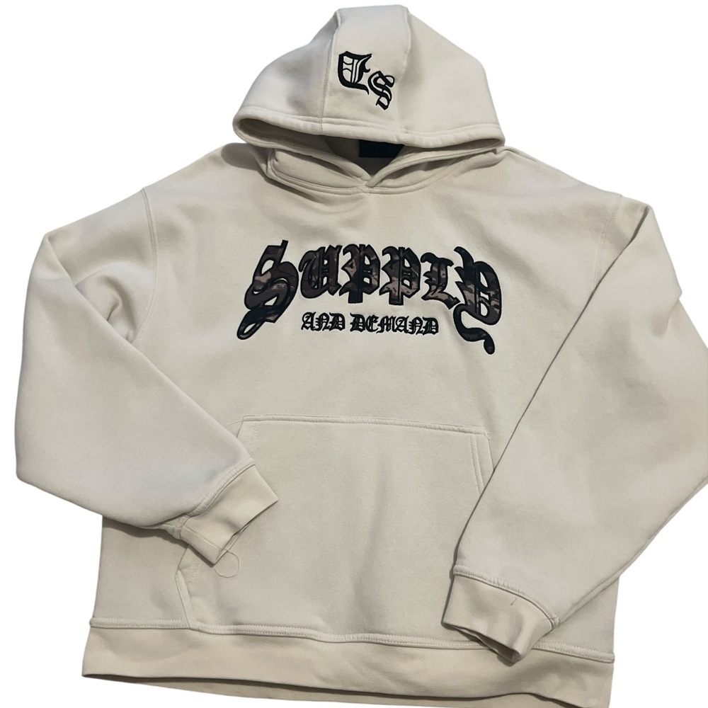 Supply and Demand New York City cream camo logo hoodie pullover men sz S
